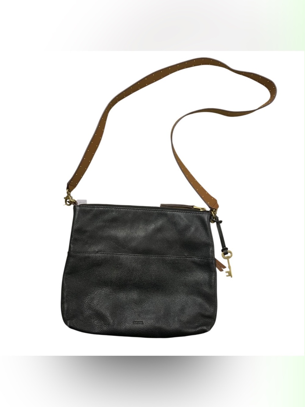 Vera Bradley Black Leather Crossbody with Tan Strap